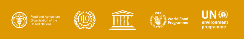 logos of the following organizations: FAO, ILO, UNESCO, World Food Programme, UN Environment Programme