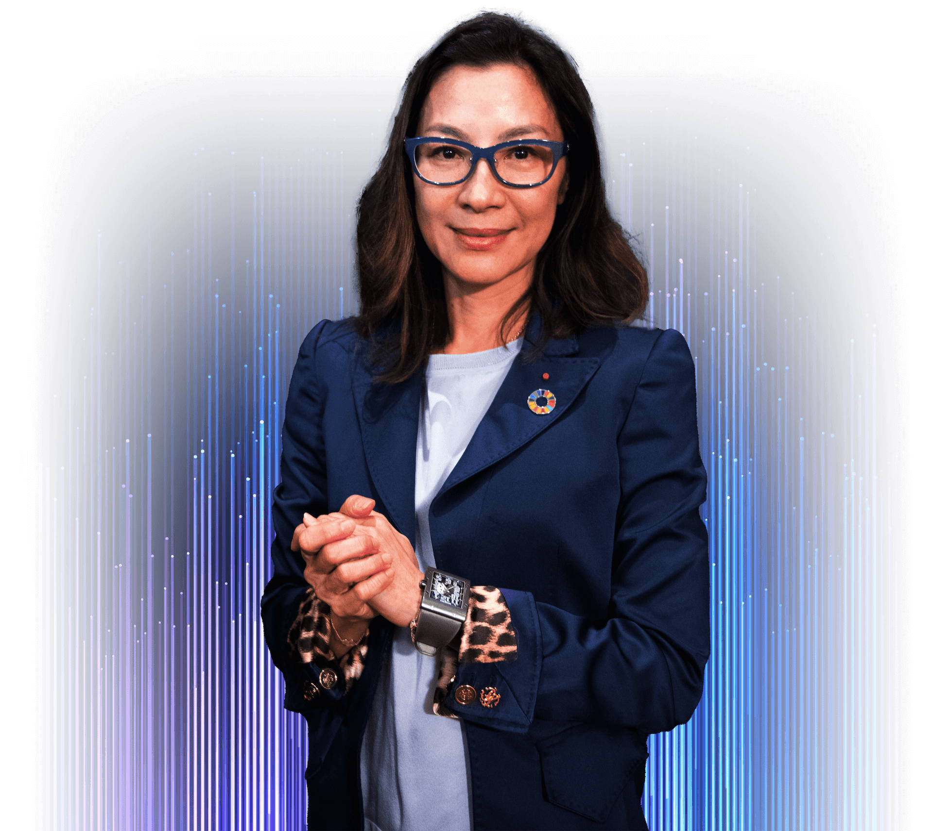 Photo of the Oscar winner actor Michelle Yeoh wearing the SDG pin