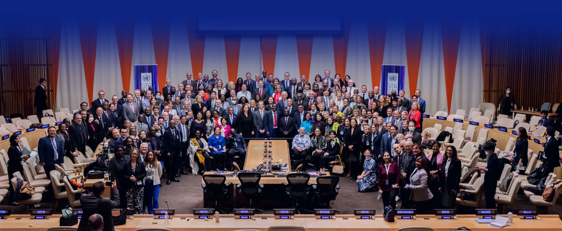 Group photo of UNDP's country leadership in the United Nation's ECOSOC hall