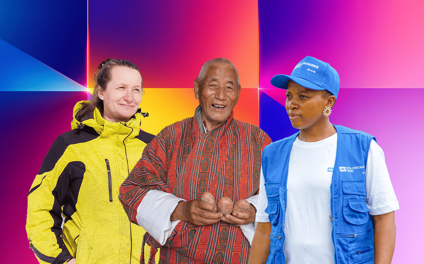 photo collage of people on absstract background