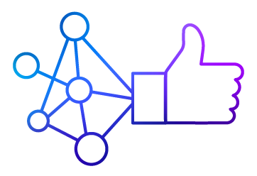icon with a network and thumb up hand