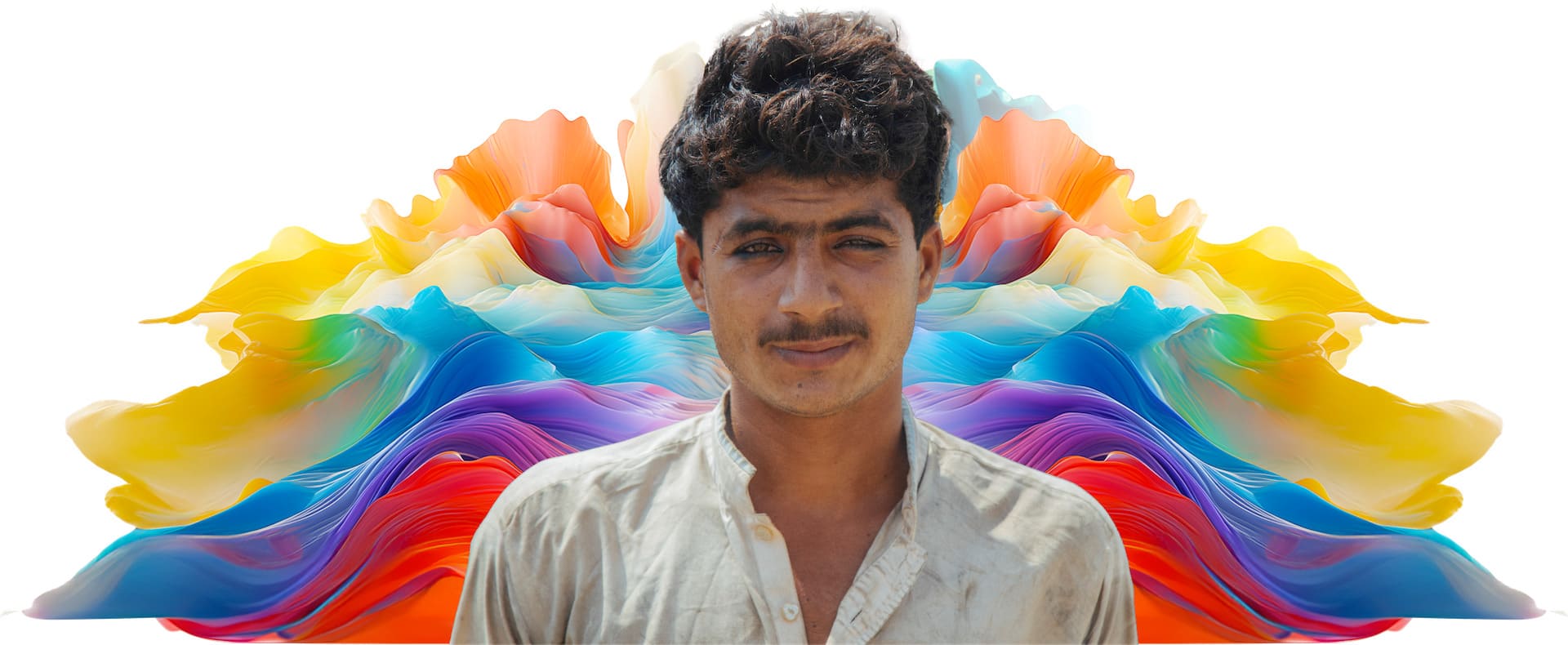 Photo of a Pakistani man against an abstract colorful background