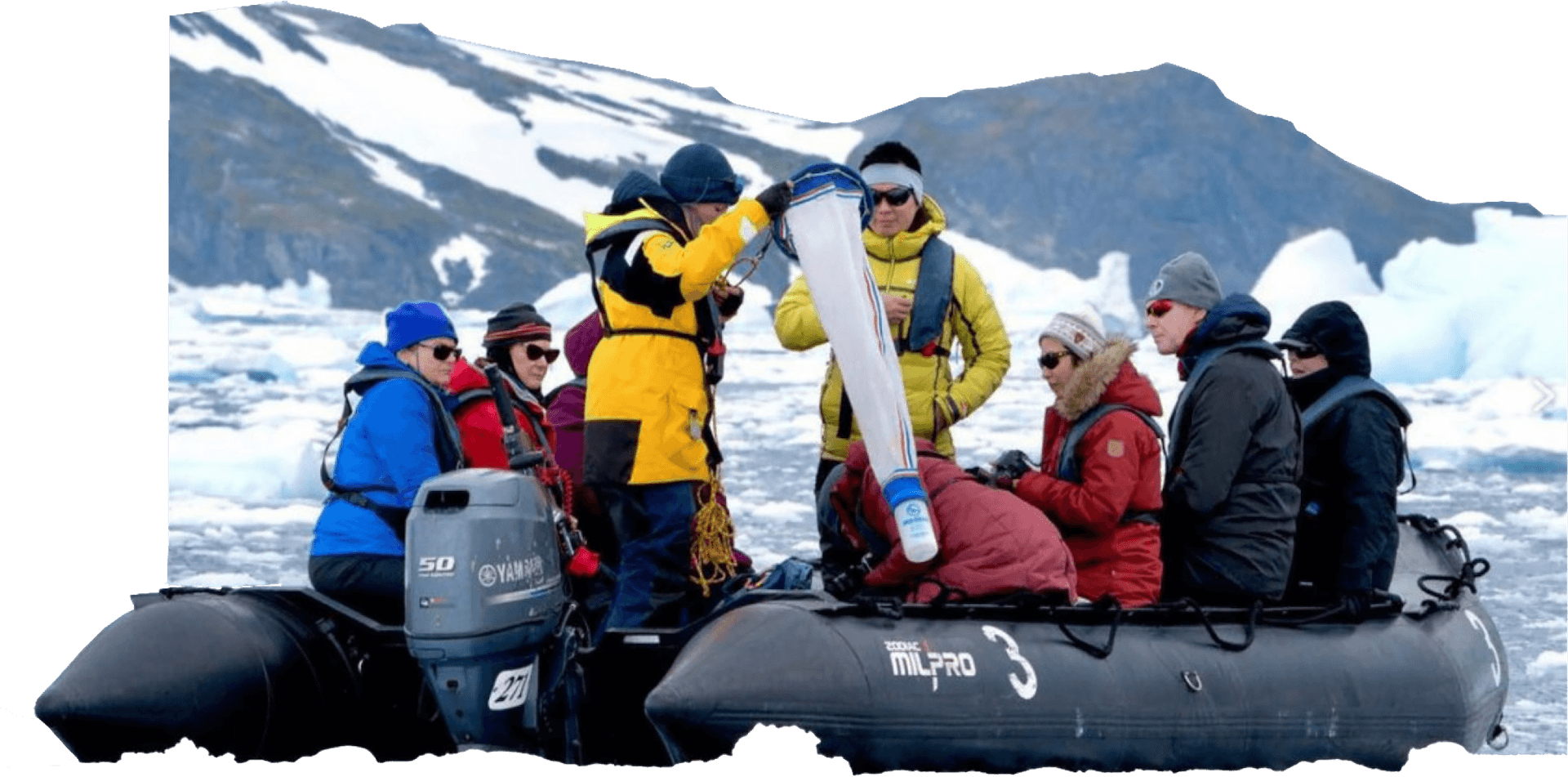 Photo of people collecting antarctic water samples