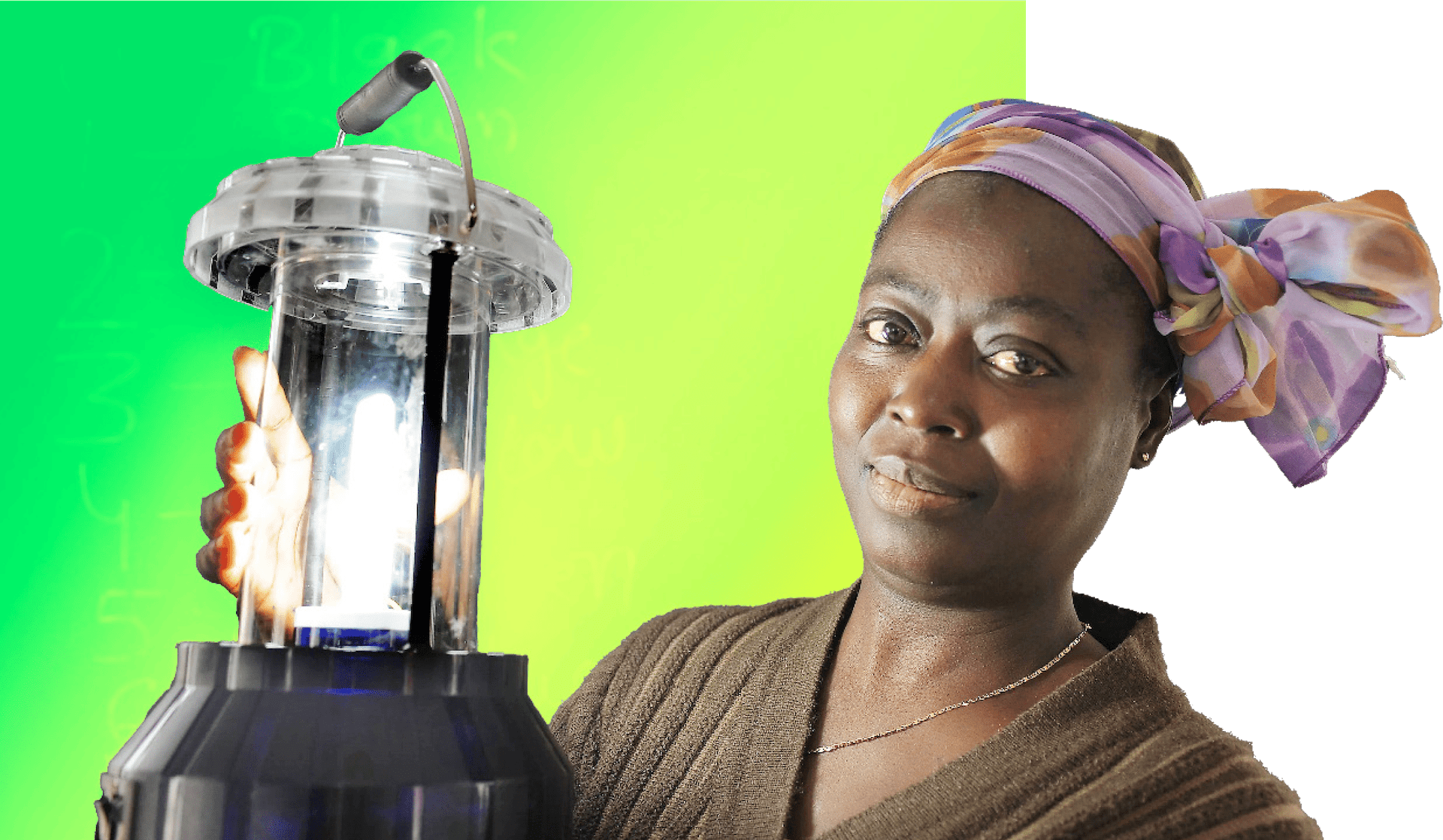 woman from Togo holding up a lamp