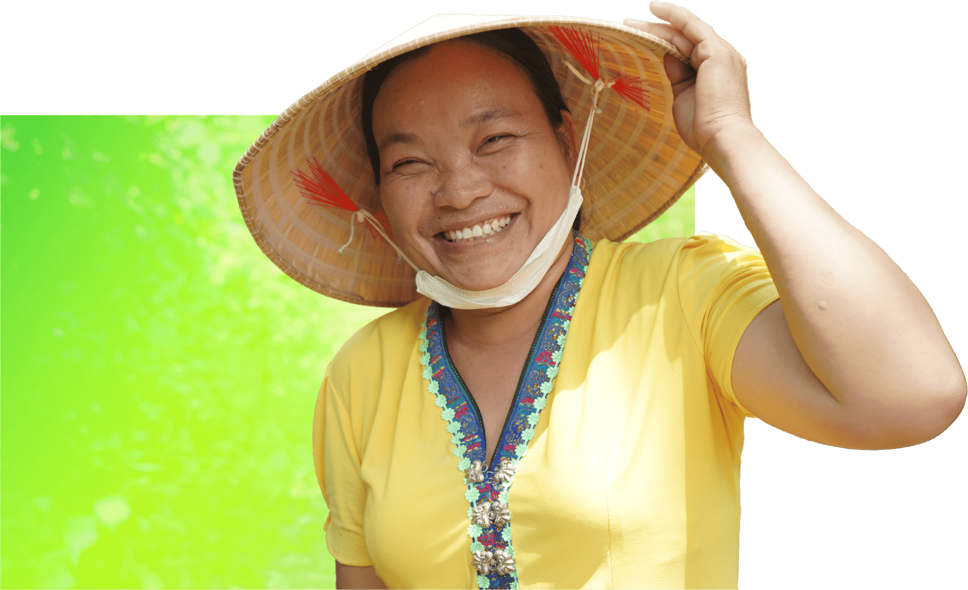 vietnamese woman with traditional leaf hat