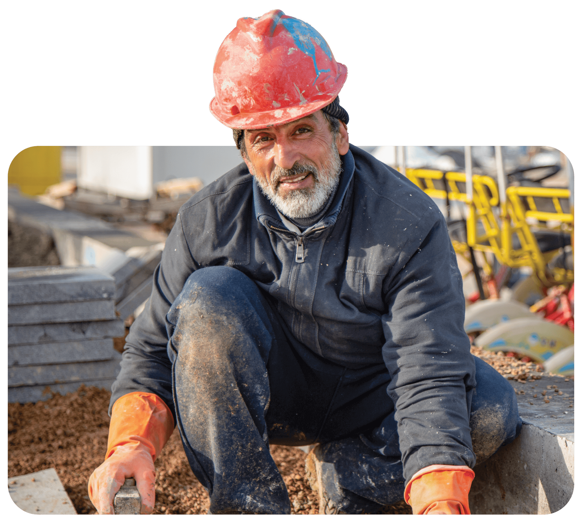 man with red helmet